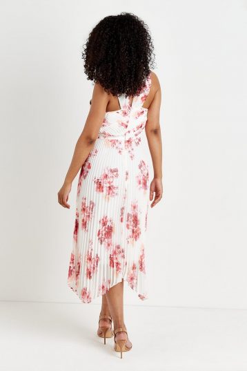 Wallis Ivory & Pink Floral Pleated Halterneck Dress Multi