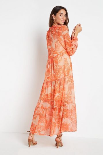 Wallis Orange Large Paisley Chiffon Tiered Dress