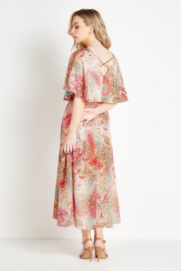 Wallis Petite Pink Paisley Cape Sleeve Dress Pink Multi