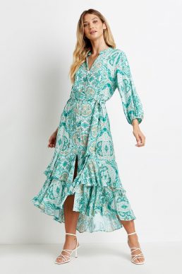 Wallis Wallis Mint Summer Paisley Layered Hem Dress Mint Green