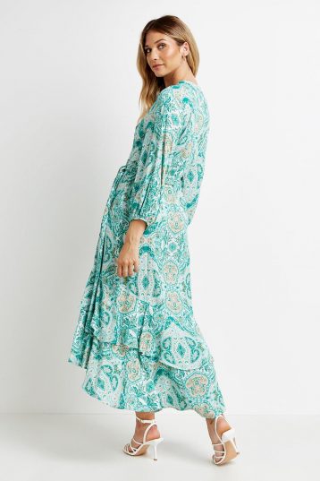 Wallis Wallis Mint Summer Paisley Layered Hem Dress Mint Green