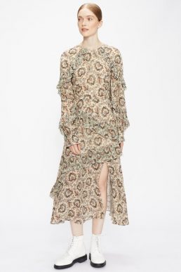 Ted Baker TURING Frilled Printed Midi Dress Ivory Multi