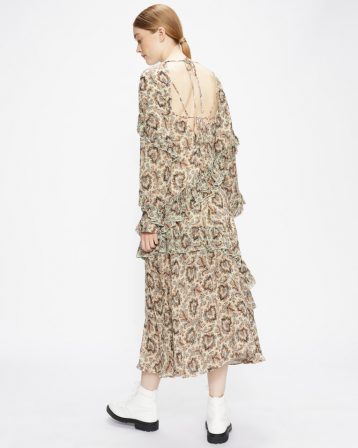 Ted Baker TURING Frilled Printed Midi Dress Ivory Multi