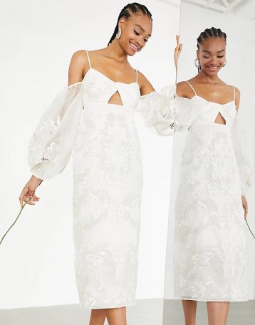 ASOS EDITION Willow embroidered twist front midi wedding dress Ivory