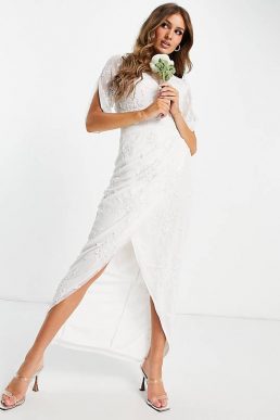 Beauut Bridal embellished midi wrap dress in ivory