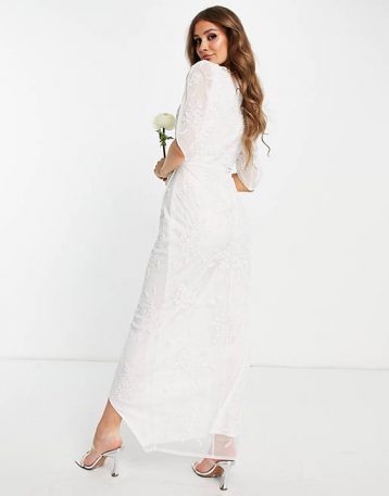 Beauut Bridal embellished midi wrap dress in ivory