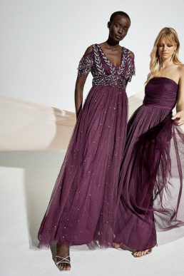 Coast Cold Shoulder Embellished Maxi Dress Berry Purple