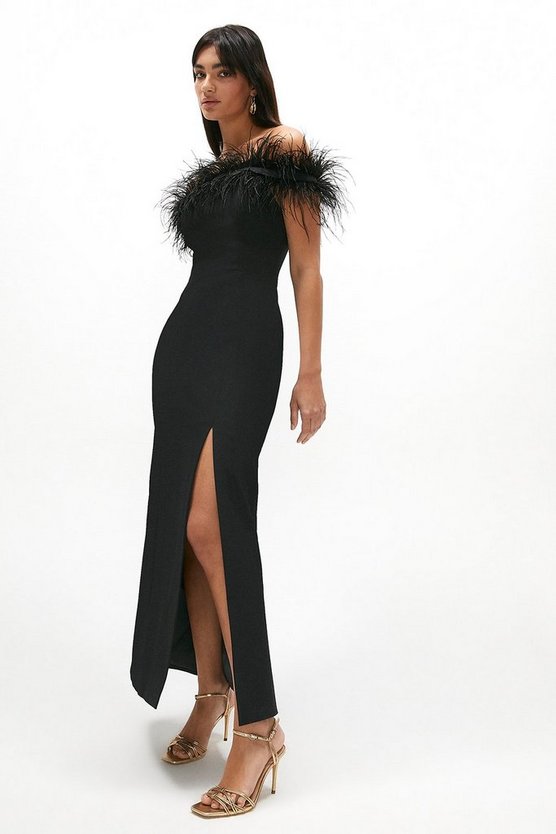 Premium Feather Bardot Maxi Dress