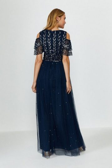 Coast Cold Shoulder Scattered Embellished Maxi Dress Navy