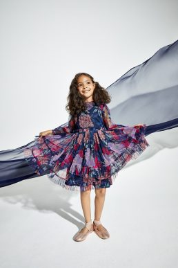 Coast Girls Long Sleeve Floral Tulle Dress, Purple/Multi