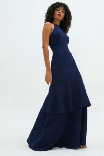 Coast Halter Neck Tiered Hem Maxi Dress Navy Blue