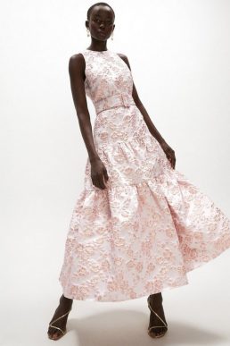 Coast Premium Jacquard Tiered Midaxi Dress Baby Pink Blush