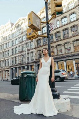 Jenny Yoo Callahan V-neck twill Bridal gown Ivory