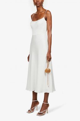 Jenny Yoo Callista scoop-neck twill midi dress Ivory