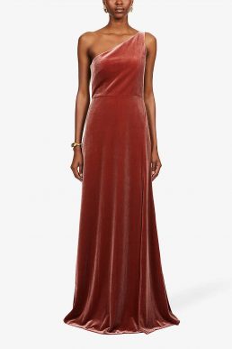 Jenny Yoo Cybill one-shoulder stretch-velvet gown English Rose