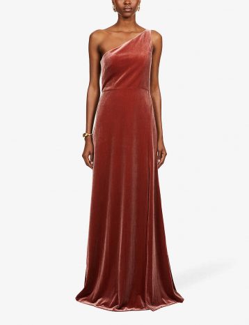 Jenny Yoo Cybill one-shoulder stretch-velvet gown English Rose