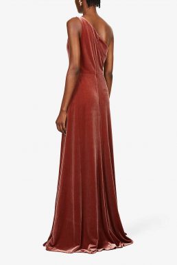 Jenny Yoo Cybill one-shoulder stretch-velvet gown English Rose