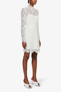 Jenny Yoo Hart high-neck stretch-lace mini dress Ivory