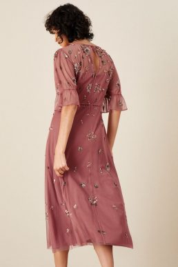 Monsoon Roxanne Embellished Midi Dress Pink Multi