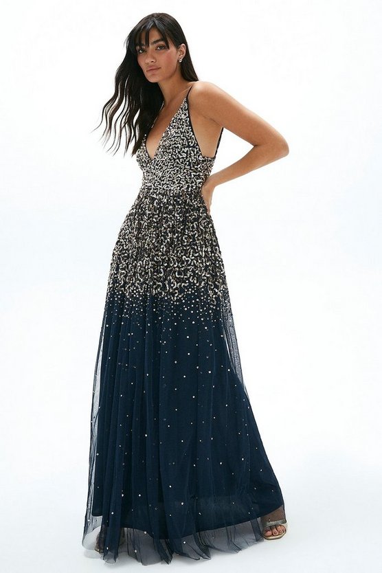 Ombre Sequin Tulle Maxi Dress