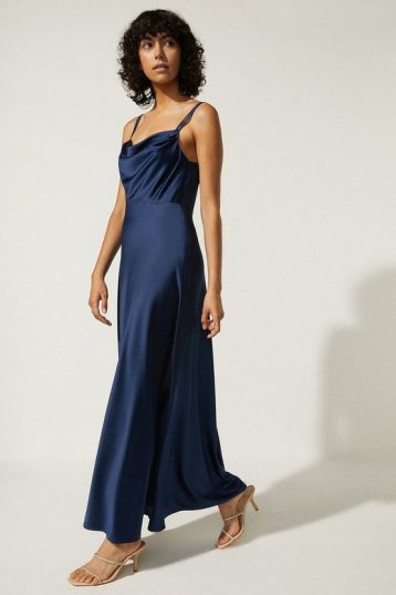 Oasis Cowl Double Strap Midi Dress Navy Blue