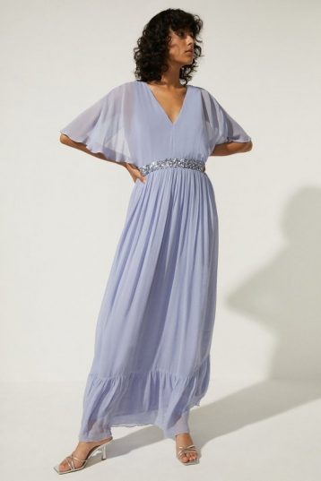 Oasis Plunge V Neck Embellished Waist Maxi Dress Lilac