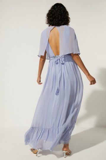 Oasis Plunge V Neck Embellished Waist Maxi Dress Lilac