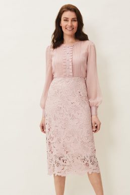 Phase Eight Aldora Chiffon Lace Dress Light Pink Blush