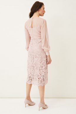 Phase Eight Aldora Chiffon Lace Dress Light Pink Blush