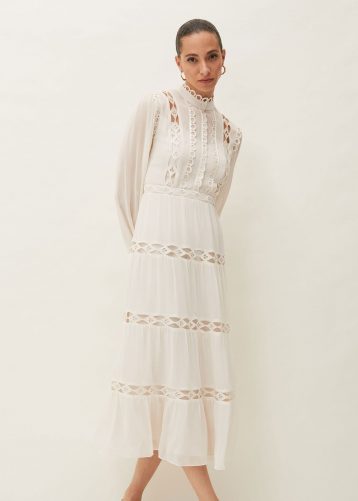Phase Eight Amberlee Cutwork Midi Dress Ivory Parchment
