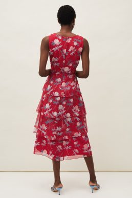 Phase Eight Antonella Floral Tiered Dress Red Raspberry Pink Multi