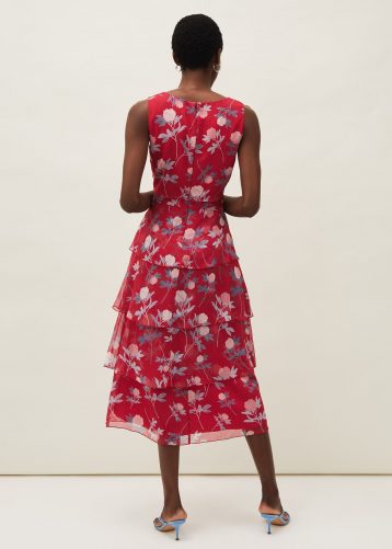 Phase Eight Antonella Floral Tiered Dress Red Raspberry Pink Multi