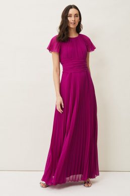 Phase Eight Astrid Pleated Dress Bright Plum Pink