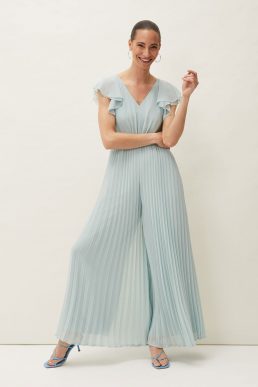 Phase Eight Hallie Pleated Wide Leg Jumpsuit Mint Green