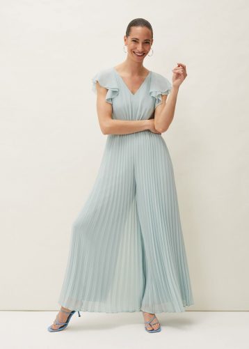 Phase Eight Hallie Pleated Wide Leg Jumpsuit Mint Green