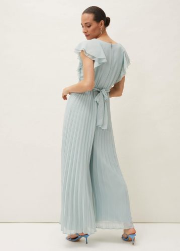 Phase Eight Hallie Pleated Wide Leg Jumpsuit Mint Green