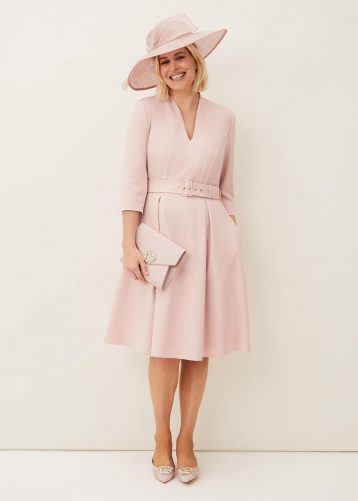 Phase Eight Margot Belted Sleeve Dress Light Pink Blush