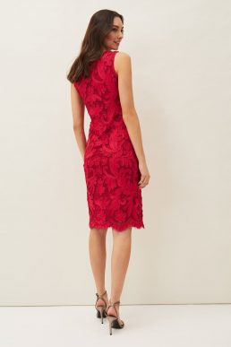 Phase Eight Violetta Tapework Dress Red Raspberry Pink