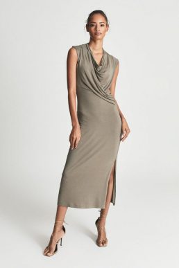 Reiss Leanne Fine Jersey Midi Dress Camel Brown