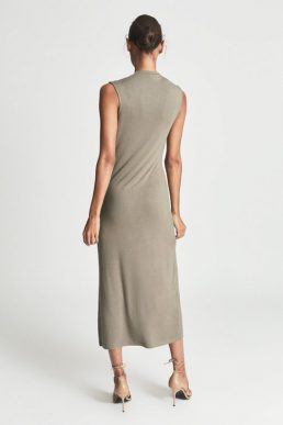 Reiss Leanne Fine Jersey Midi Dress Camel Brown