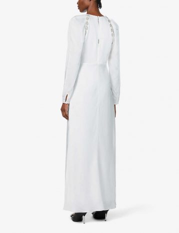 Self Portrait Crystal-embellished crepe maxi bridal dress White