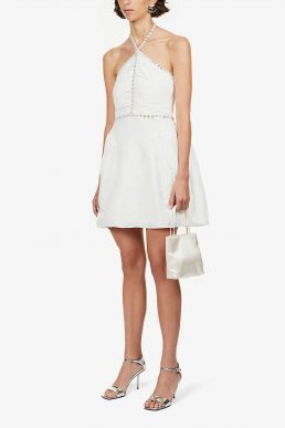 Self Portrait Diamante-trimmed taffeta mini dress White