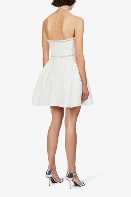 Self Portrait Diamante-trimmed taffeta mini dress White