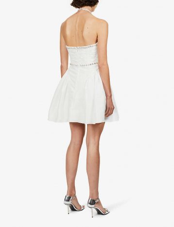 Self Portrait Diamante-trimmed taffeta mini dress White