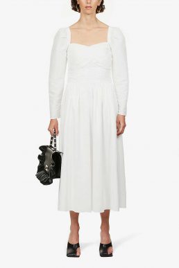 Self Portrait Sweetheart-neck taffeta midi dress White