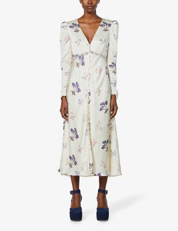 Self Portrait Vintage floral-print crepe midi dress Ivory multi