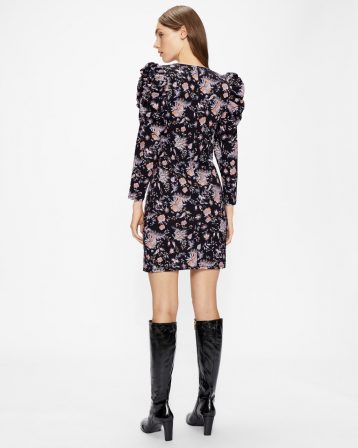 Ted Baker DRACENA Square neck floral mini dress Coral Black