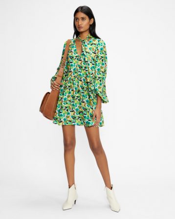 Ted Baker ILVA Full Floral Skirted Mini Dress Green Multi