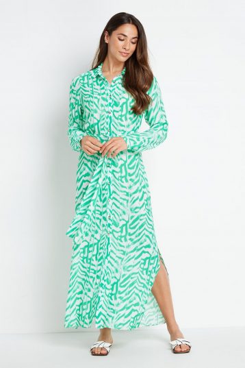 Wallis Green Graphic Button Through Shirt Dress Green White Dresses