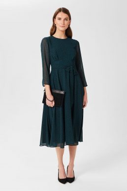 Hobbs Mimi Printed Long Sleeve Dress Pine Green